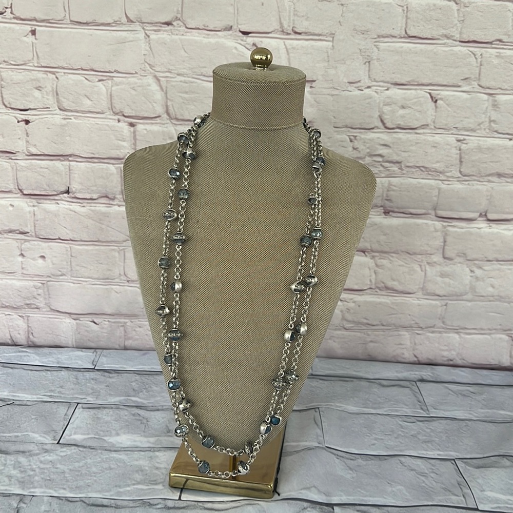 Premier Designs HEAVEN SENT Antique Matte silver plated glass necklace 60”
